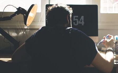 A man in a computer